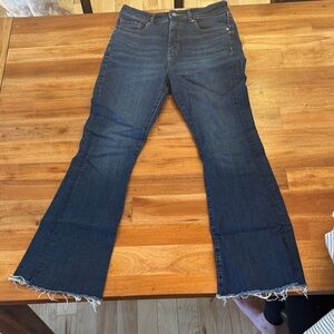 LOFT Dark Blue Flare Jeans with Frayed Hem